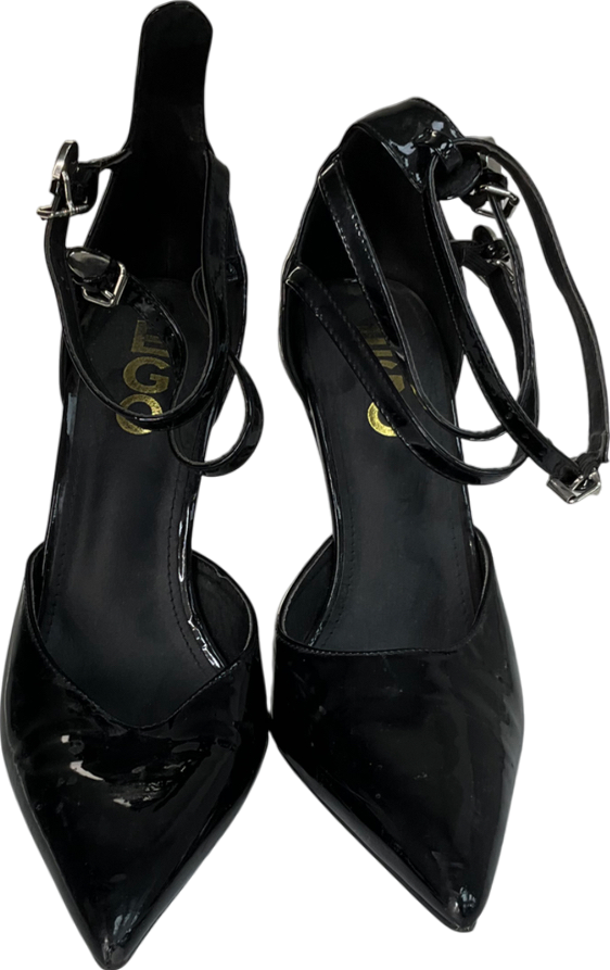 Ego Black Patent Heels With Metal Heel And Triple Buckle Straps UK 6 EU 39 👠