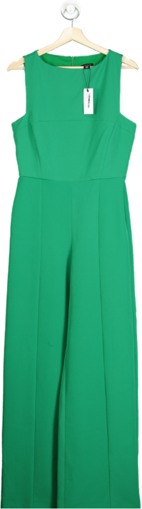 Karen Millen Green Stretch Crepe Colour Block Panelled Tailored Wide Leg Jumpsuit UK 10