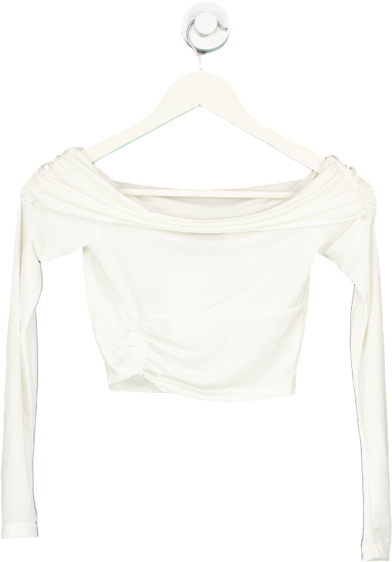 White Fox White Off-Shoulder Crop Top UK XS