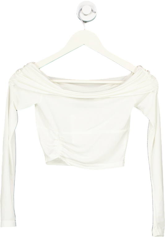 White Fox White Off-Shoulder Crop Top UK XS