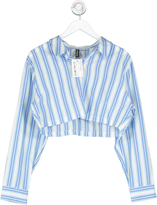 H&M Blue Striped  Cropped Cotton Shirt UK S