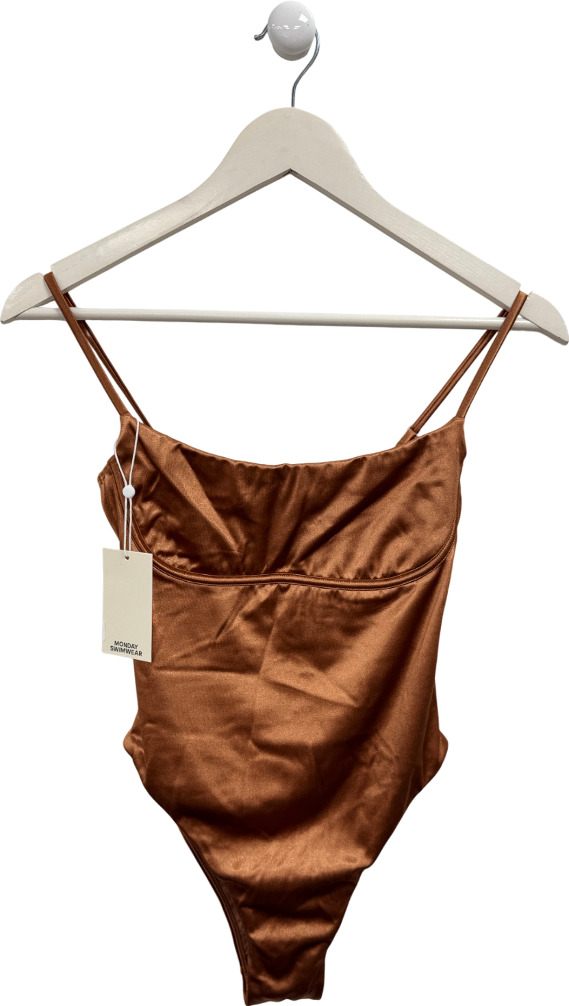 Monday Swimwear Metallic Sausalito One Piece - Bronze Shiny Jersey Swimsuit UK S
