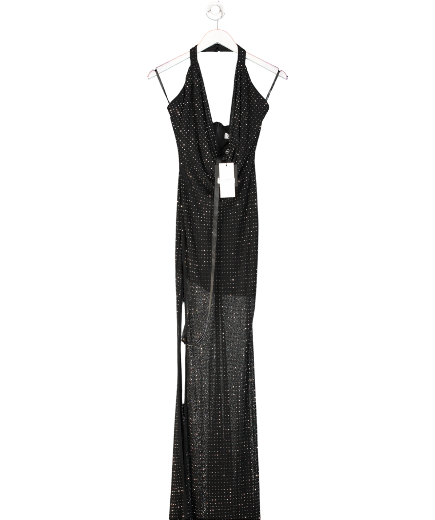 Club L Black Diaz Embellished Cowl Neck Maxi Dress UK 8