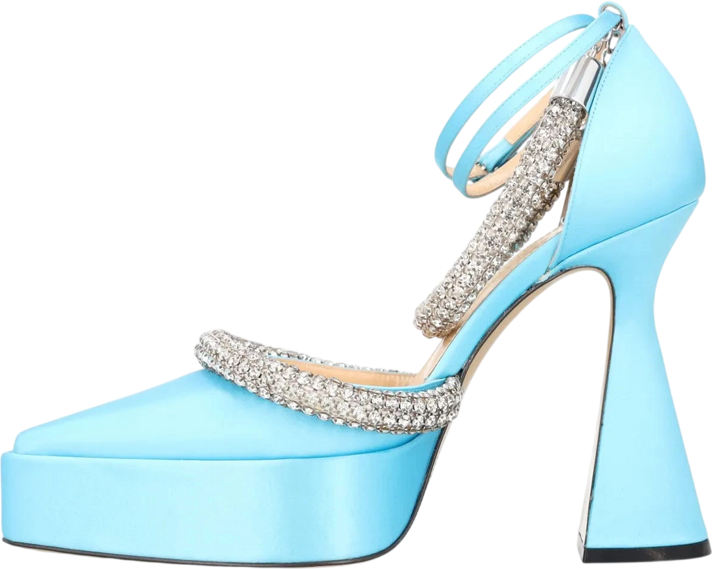 AMINA MUADDI Blue Embellished Kimberly Platform Heels UK 4 EU 37