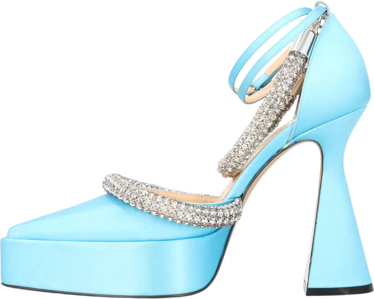 AMINA MUADDI Blue Embellished Kimberly Platform Heels UK 4 EU 37