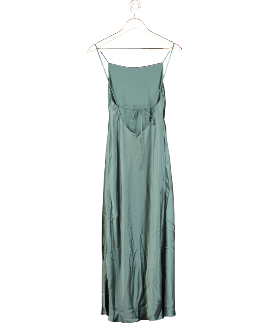 BOA Green Satin Tie Back Midi Dress UK XS