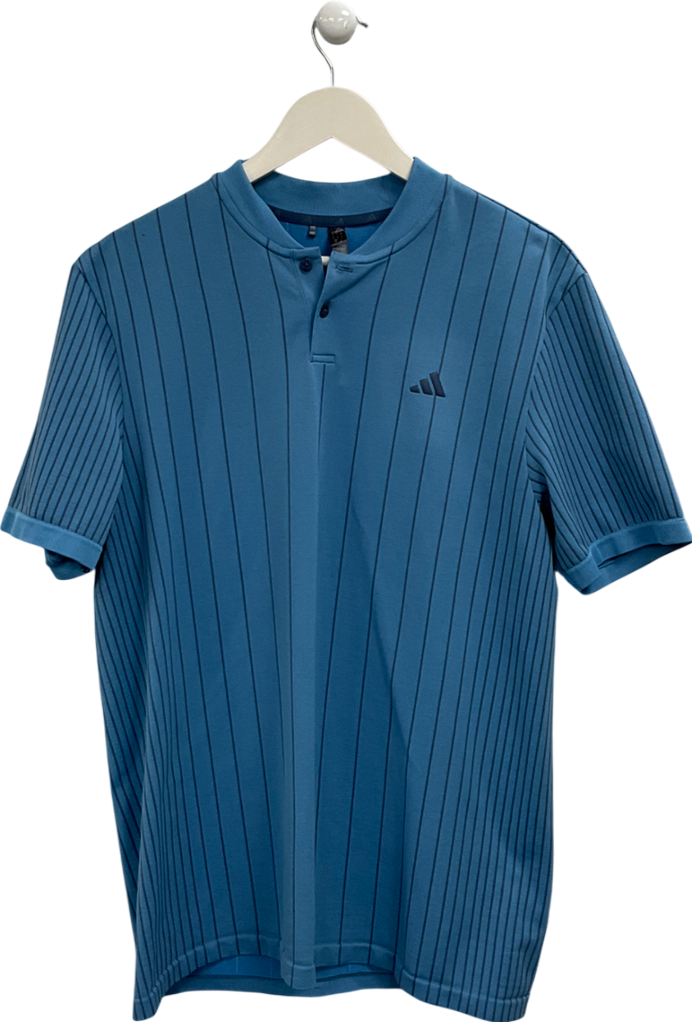 adidas Blue Collarless Striped Polo Shirtb UK M