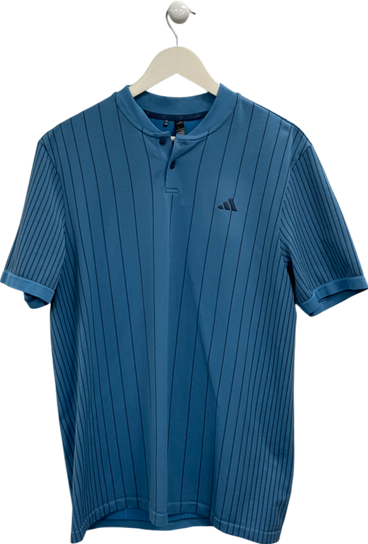 adidas Blue Collarless Striped Polo Shirtb UK M