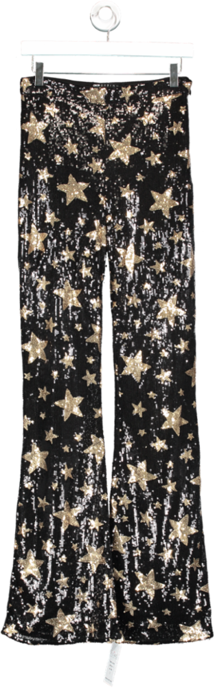 ASOS Black Gold Sequin Star Kickflare Trousers UK 10