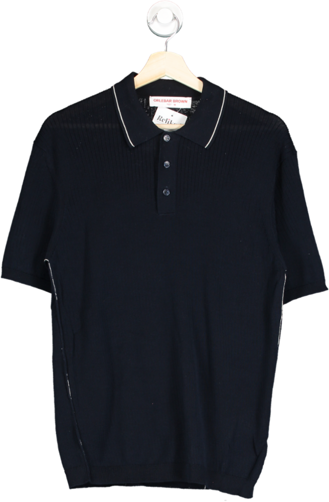 Orlebar Brown Blue Knit Polo Shirt UK M
