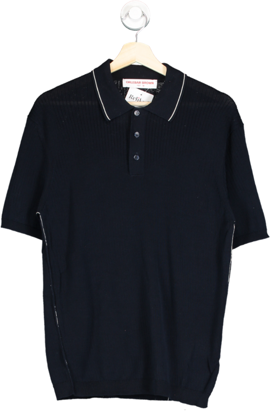 Orlebar Brown Blue Knit Polo Shirt UK M