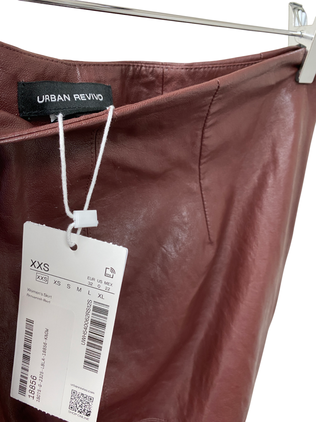 Urban Revivo Brown Vegan Leather Midi Straight Skirt UK XXS