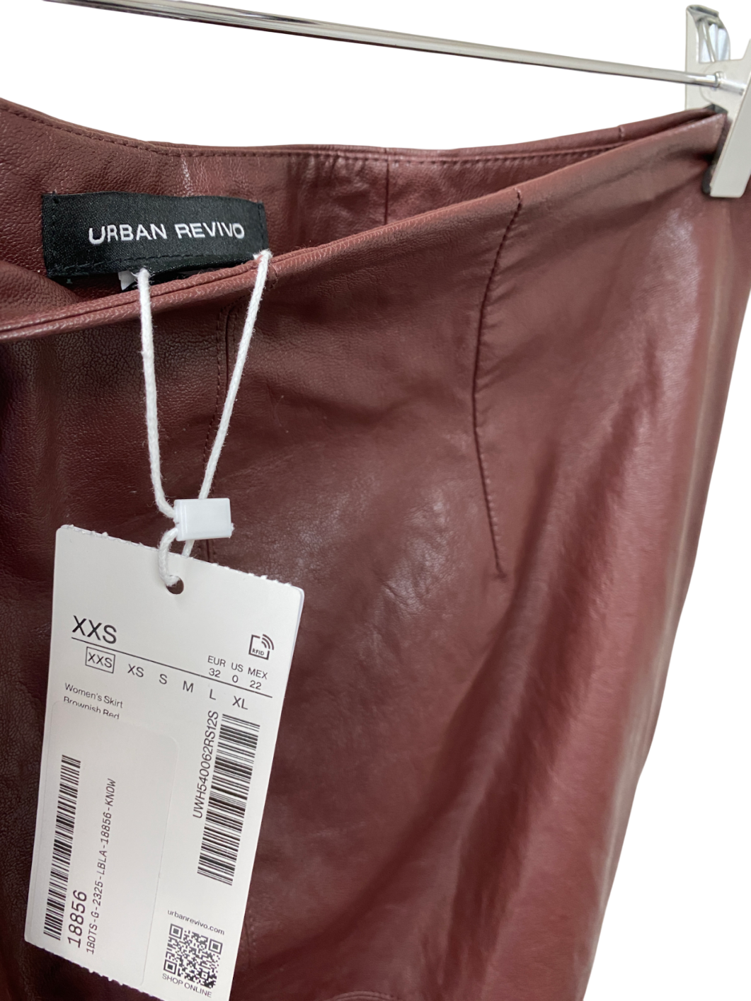 Urban Revivo Brown Vegan Leather Midi Straight Skirt UK XXS