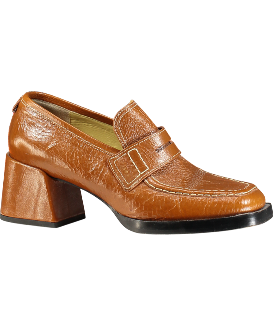 labucq Brown Kitty Tan Patent Heeled Loafers UK 6 EU 39 👠