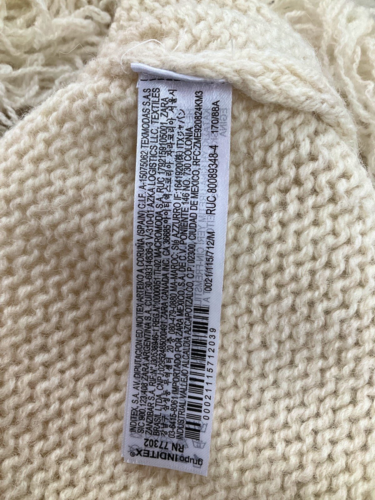 Zara Beige Fringed Knit Jumper UK M