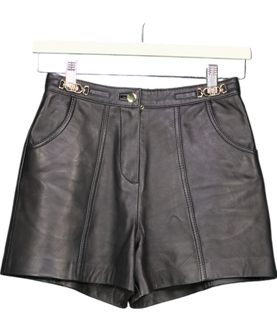 Maje Black Branded Hardware High Rise Leather Shorts UK 6