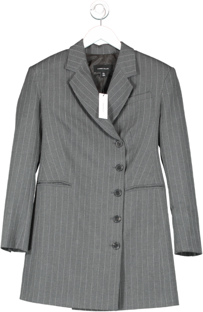 Karen Millen Grey Compact Stretch Pinstripe Single Breasted Blazer Dress UK 6