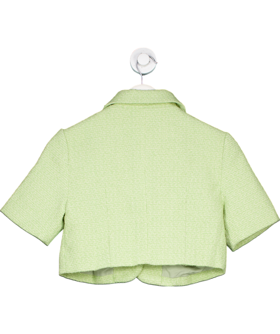Cider Green Tweed Collar Button Crop Jacket UK XS