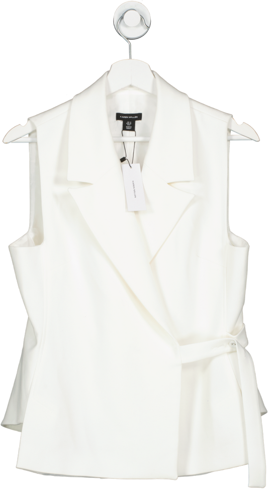 Karen Millen White Tailored Compact Stretch Tie Tab Detail Sleeveless Blazer UK 12