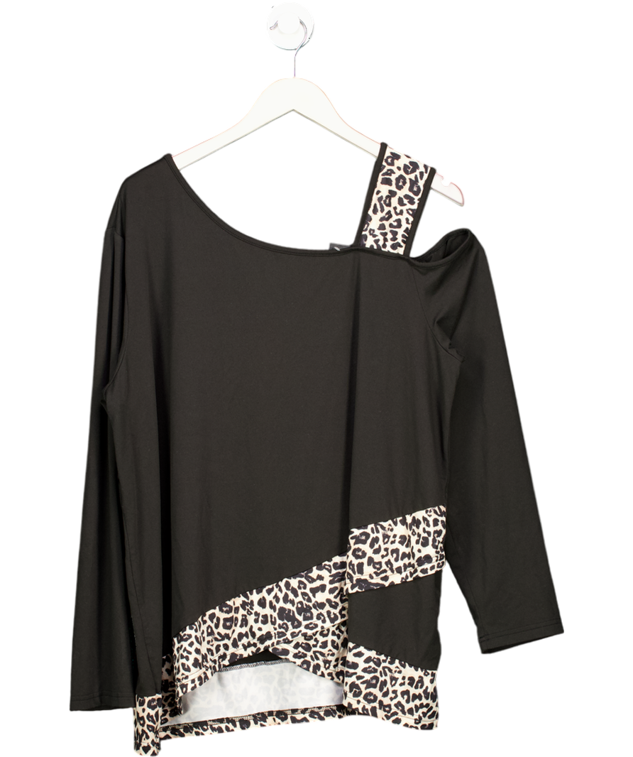 Black Asymmetric Leopard Print Top UK XXL