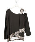 Black Asymmetric Leopard Print Top UK XXL