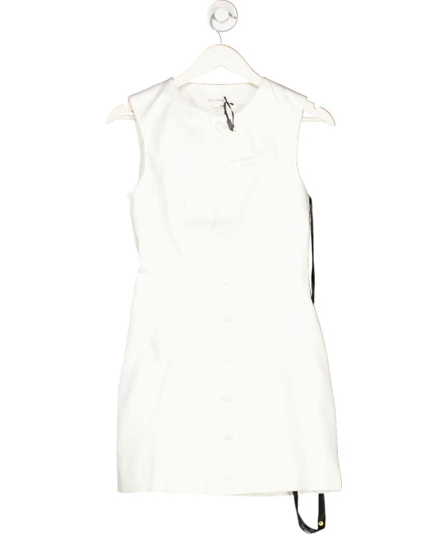 Six Stories White Button Through Satin Tailored Mini Dress UK 8