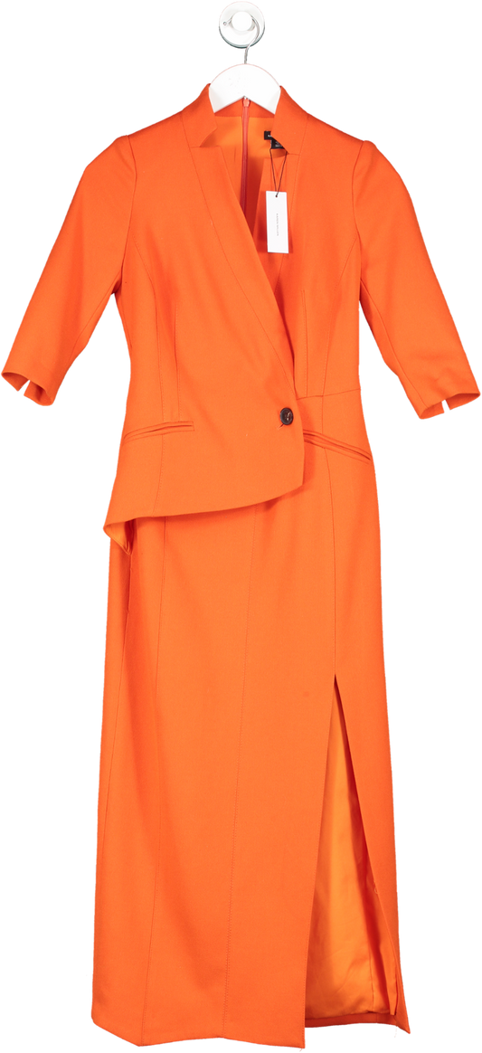 Karen Millen Orange Structured Crepe Split Side Midi Dress UK 6