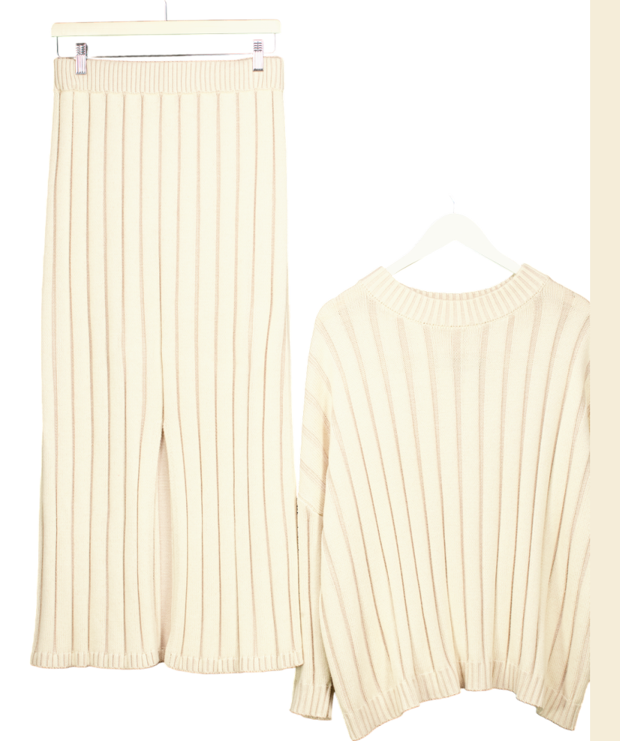 Sancia Beige 2-piece Ribbed Knit Jumper And Maxi Skirt set UK S