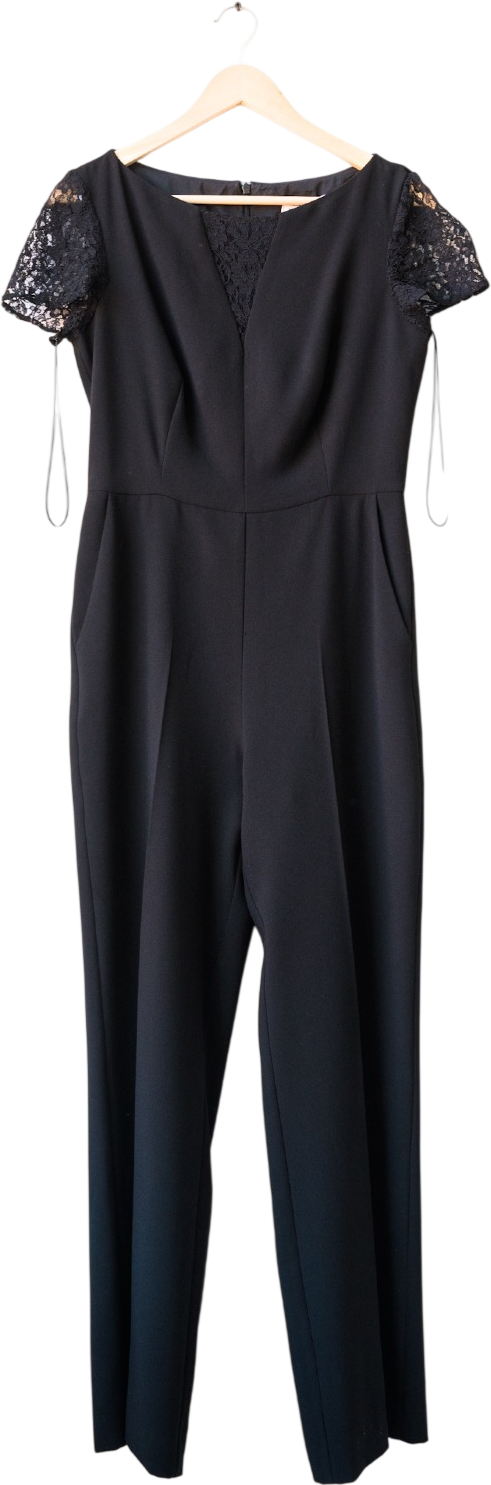 FENN WRIGHT MANSON Black Lace Sleeve Jumpsuit UK 10