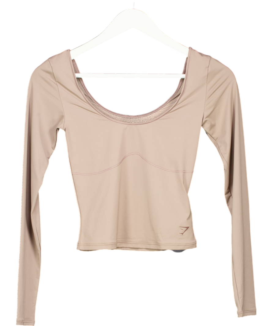 gymshark Beige Elevate Long Sleeve Top UK XS
