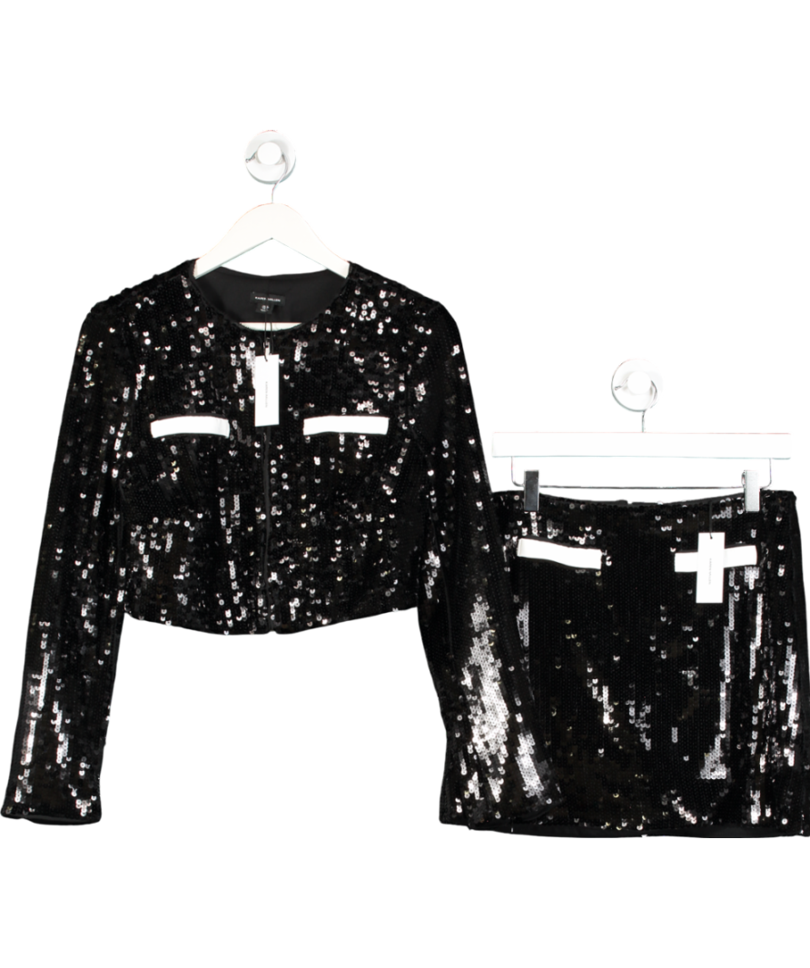 Karen Millen Black 2-piece Sequin And Viscose Satin Jacket And Mini Skirt Set UK 10