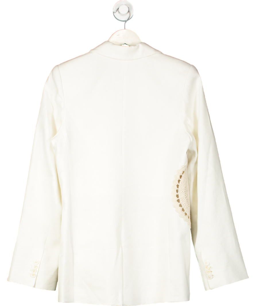 SIR White Atacama Linen-blend Crochet Inset Blazer UK 8
