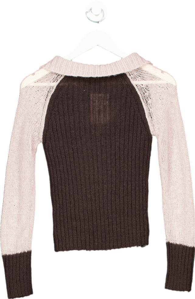 Collusion Brown and Beige Ribbed Knit Jumper UK S