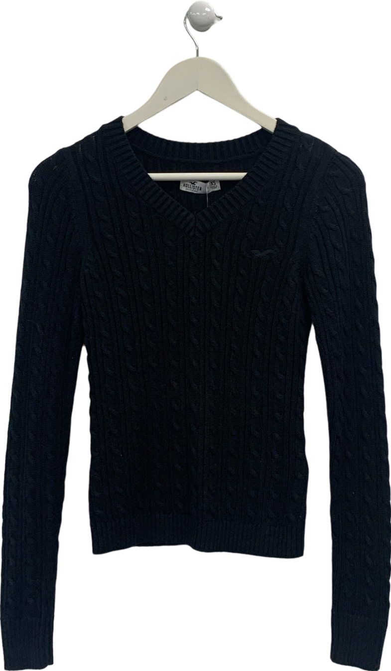 Hollister Blue Cable Knit Icon V-neck Sweater UK XS
