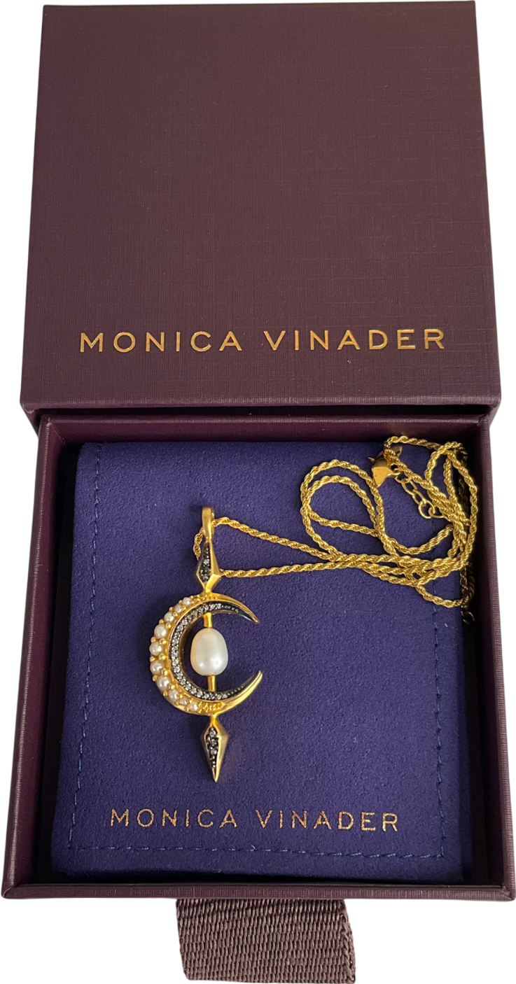 Monica Vinader Yellow Harris Reed Crescent Moon Pearl Necklace One Size