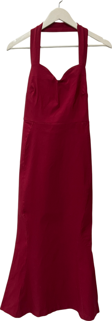 Vesper Halterneck Sweetheart Neckline Midaxi Dress With Fishtail Skirt In Burgundy UK 12