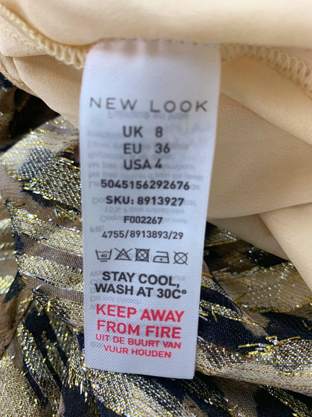 New Look Gold Leopard Print Bias Slip Dress UK 8