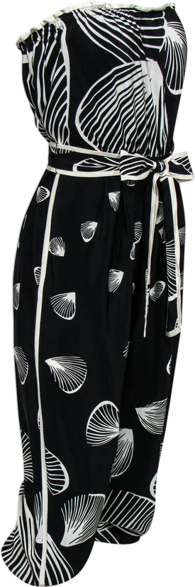 TIBI New York Black / Ivory Silk Belted Strapless Balloon Leg Jumpsuit UK 10