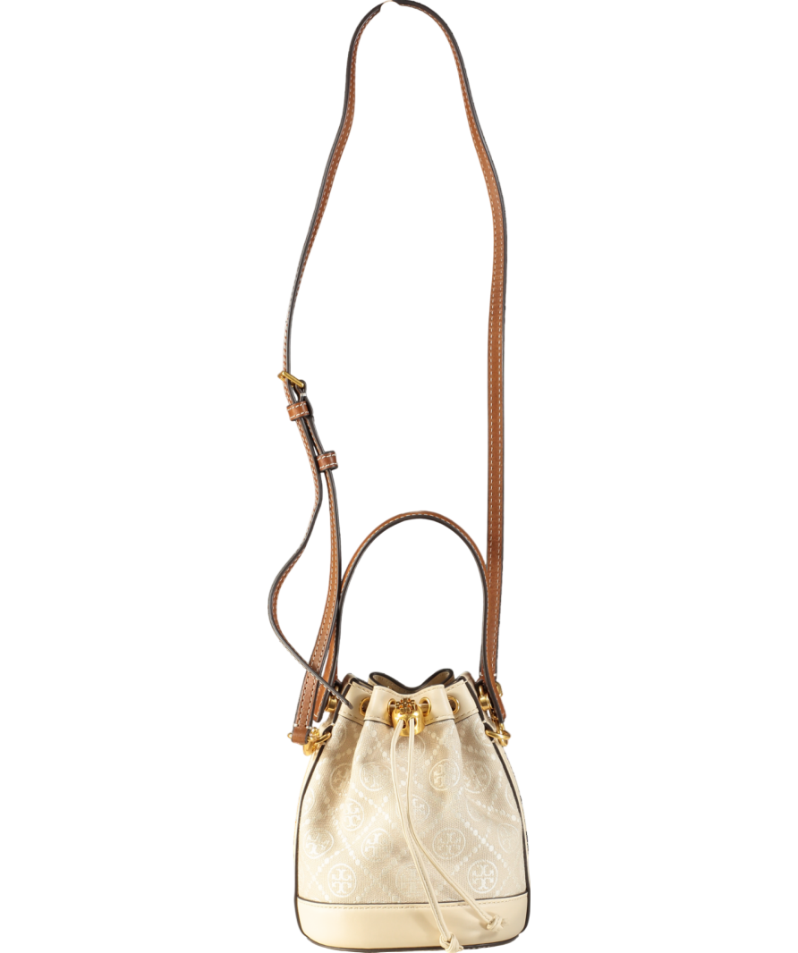 Tory Burch Cream Mini T Monogram Bucket Bag One Size