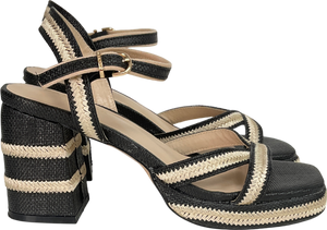 paradox Black Lorena Raffia Platform Sandals UK 4 EU 37