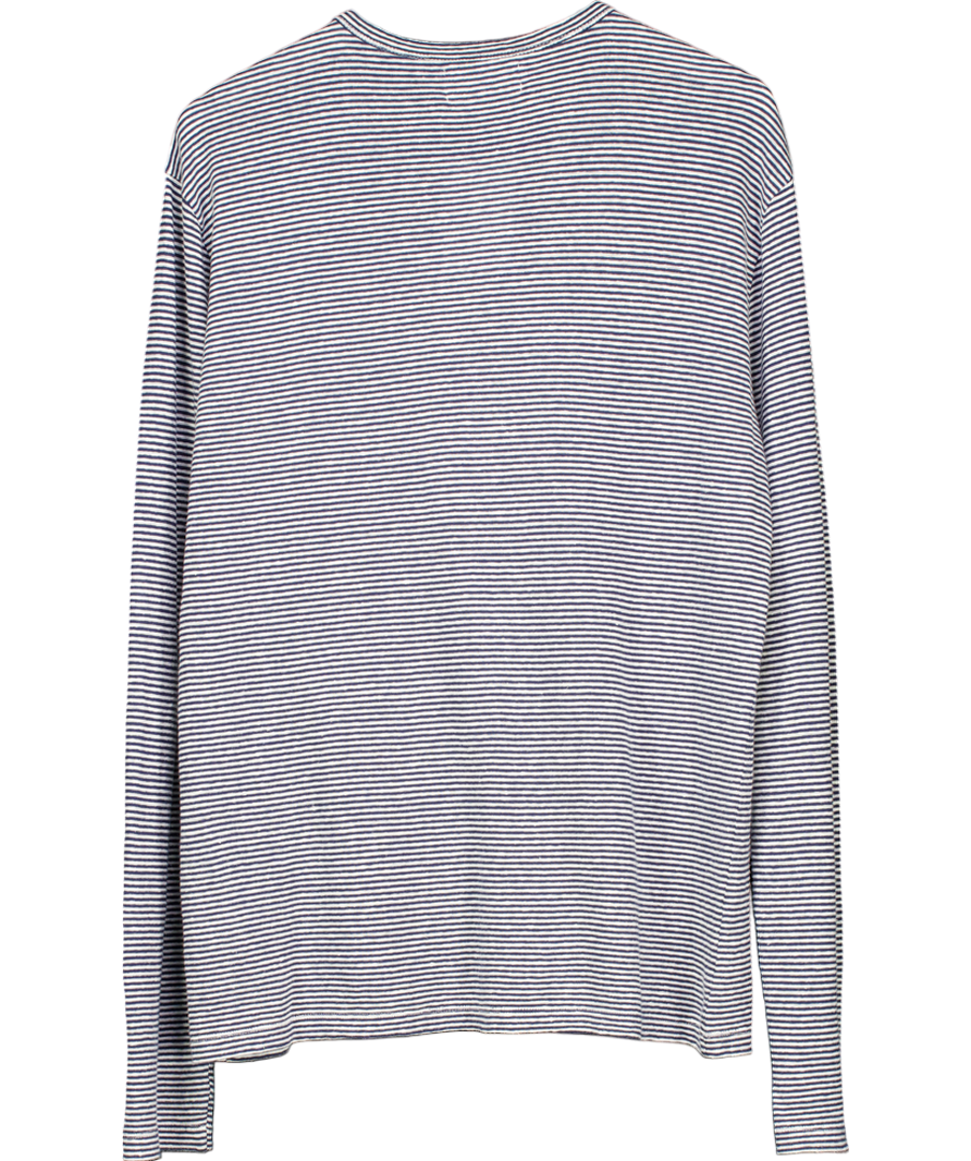 Officine Générale Blue Striped Cotton Blend Long Sleeve T-shirt UK M