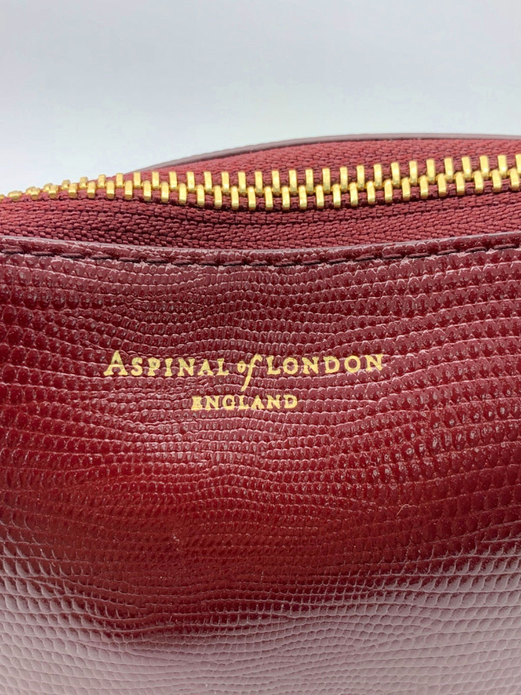 Aspinal of London Burgundy Lizard-Print Leather Large Cosmetic Case