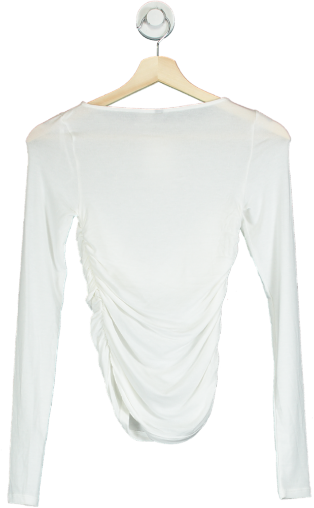 H&M White Long Sleeve Top with Twist Detail UK XS