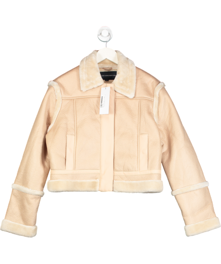 French Connection Pink Belen Faux Fur Cropped Jacket UK L