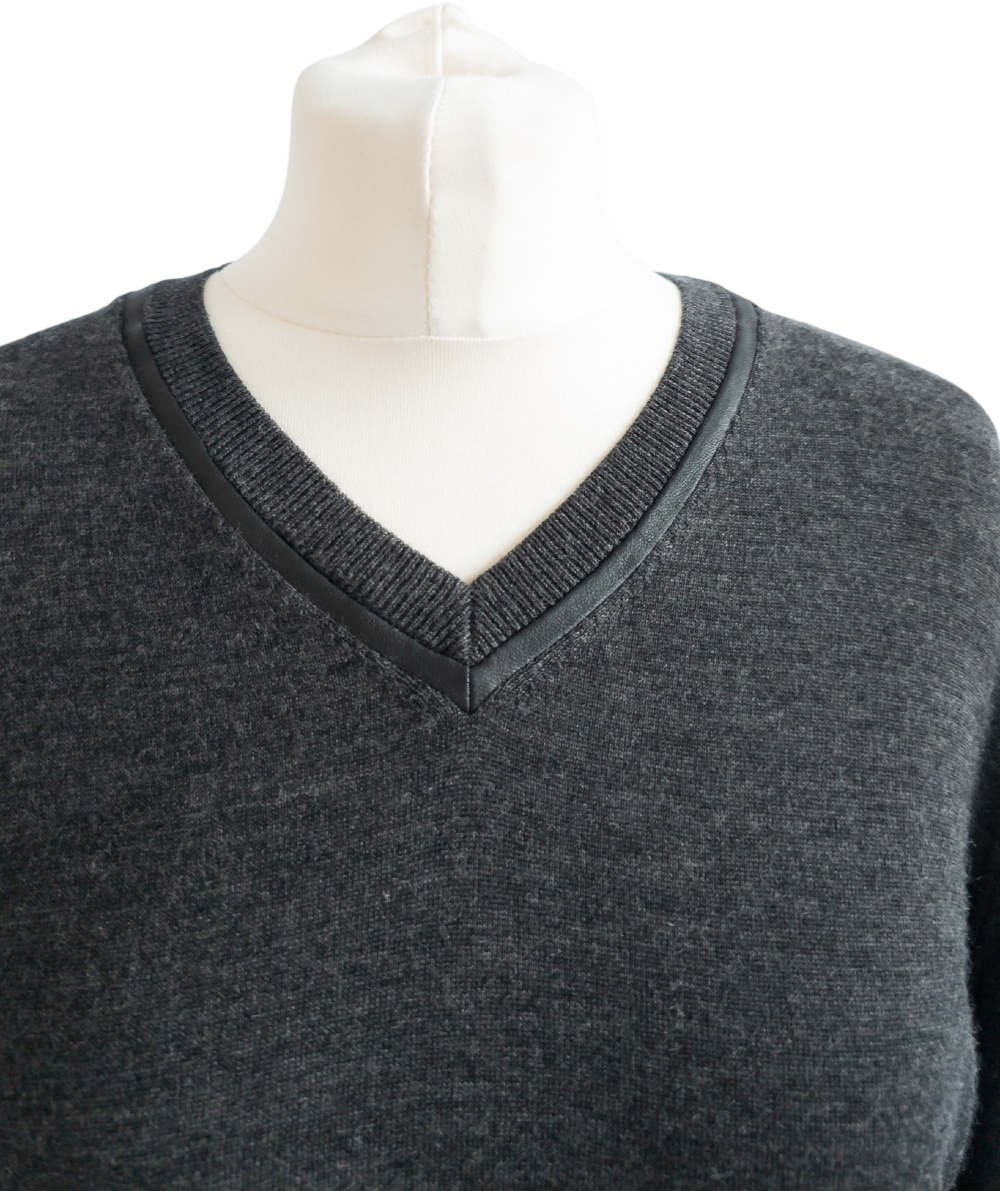 The Kooples Charcoal Grey Merino Wool V-neck Jumper UK S