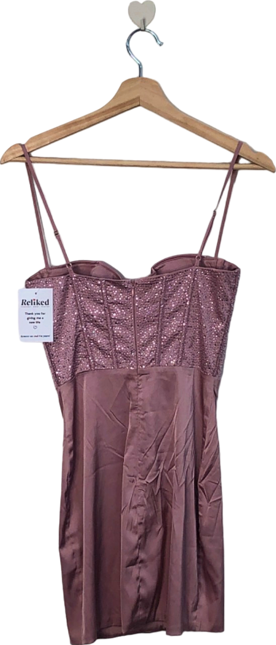 Oh Polly Mauve Embellished Mini Dress with Straps UK 4
