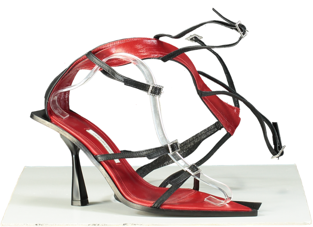 God Save Queens Black and Red Strappy Wild Striped Heeled Sandals EU 39 UK 6