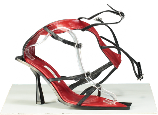 God Save Queens Black and Red Strappy Wild Striped Heeled Sandals EU 39 UK 6