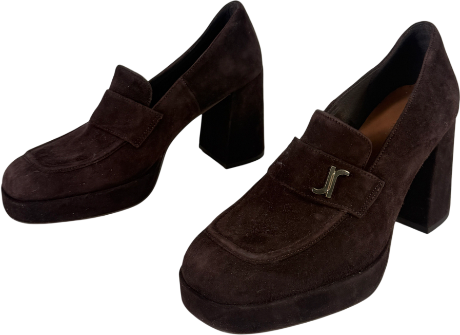 Jonak Heeled Loafers With Monogram In Dark Brown Velvet | Violon UK 5 EU 38 👠