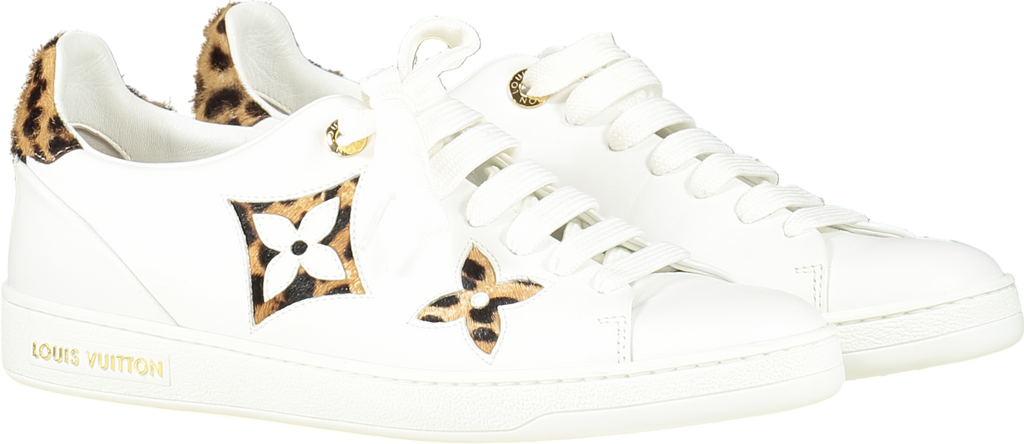 Louis Vuitton White Calfskin Calf Hair Monogram Giant Jungle Frontrow Trainers UK 2.5 EU 35.5 👠